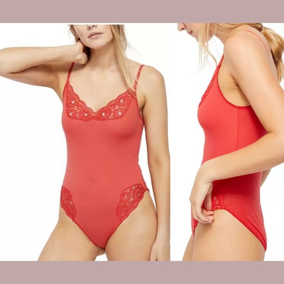 NWT $58 Free People Intimately FP [ Small ] Side of Sass Lace‎ Trim Bodysuit - Picture 2 of 12